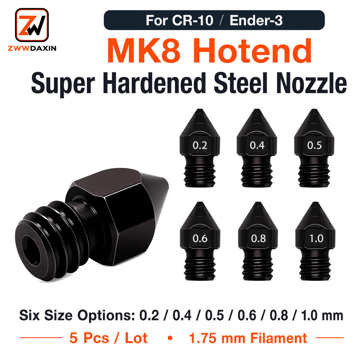 3D Printing Nozzle - Ugello in acciaio super temprato MK8,
